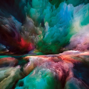 Hayalet Bulutlar. Gerçekliğe Kaçış dizisi. Doğaüstü günbatımı renklerinin ve manzara resmi, hayal gücü, yaratıcılık ve sanatla ilgili projelerde uygun dokuların grafiksel kompozisyonu