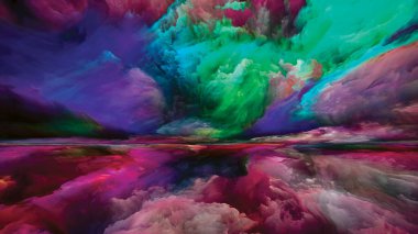 Hayalet Dağları. Gerçekliğe Kaçış dizisi. Manzara, hayal gücü, yaratıcılık ve sanat konuları için gerçeküstü gün batımı renkleri ve dokularının kompozisyonu