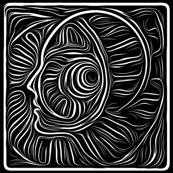 Virtual Woodcut Life Lines Series Creative Arrangement Human Profile Woodcut — Stock Photo, Image