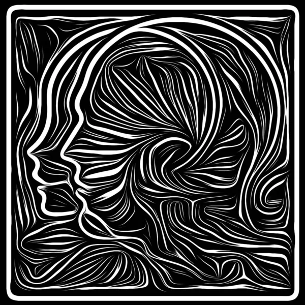 Inner Motion Life Lines Series Background Composition Human Profile Woodcut — Stock Photo, Image