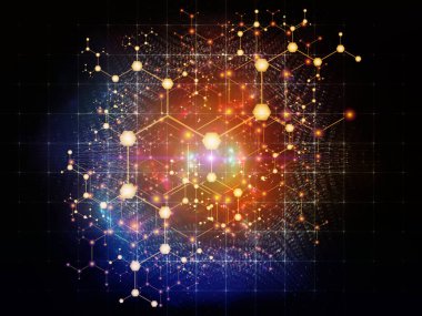 Moleküler yapı serisi. Bilim ve teknoloji konularında soyut atomların kristal ağa yerleştirilmesi.