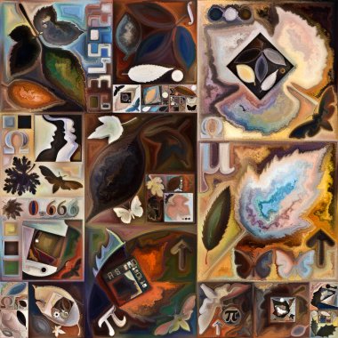 Çıkış Formu. Gizli şifre serisi. İnsan siluetinin düzenlenmesi, sanat dokuları ve renklerin iç yaşam, drama, şiir ve algı teması üzerine etkileşimi