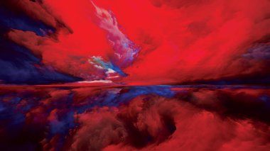 Gökyüzü Rüyaları. Gerçekliğe Kaçış dizisi. Doğaüstü günbatımı renkleri ve peyzaj resimleri, hayal gücü, yaratıcılık ve sanat eserleri için dokuların kompozisyonu