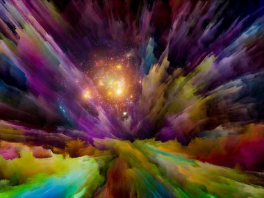 Canlı tuval serisi. Yaratıcılık ve sanat konulu kalın renkli boya ve ışığın soyut bileşimi.