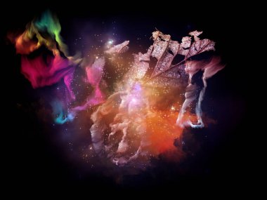 Akışkan Gerçeklik. Organik Numara serisi. Belirsizlik, kuantum teorisi, bilim ve felsefe projelerinde kullanılmak üzere bozuk sayıların, ışıkların ve tasarım elementlerinin arkaplanı