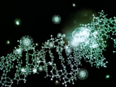 Coronavirus Boşluğu. Viral Salgın Serisi. Virüs, salgın, enfeksiyon, hastalık ve sağlık konularındaki projeler için 3 boyutlu Coronavirus parçacıkları ve mikro uzay elementleri