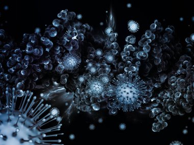 Coronavirus Dünyaları. Viral Salgın Serisi. Virüs, salgın hastalık, enfeksiyon, hastalık ve sağlık projelerinde kullanılmak üzere 3 boyutlu Coronavirus parçacıkları ve mikro uzay elementleri