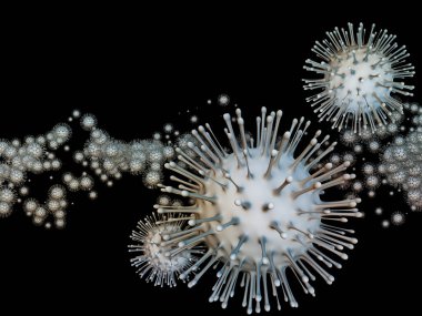 Coronavirus Mikro Dünyası. Viral Salgın Serisi. Coronavirus parçacıkları ve mikro uzay elementlerinin virüs, salgın hastalık, enfeksiyon, hastalık ve sağlık için 3D çizimi