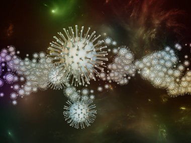 Coronavirus Gerçekliği. Viral Salgın Serisi. Virüs, salgın hastalık, enfeksiyon, hastalık ve sağlık konularındaki tasarımları tamamlamak için üç boyutlu Coronavirus parçacıkları ve mikro uzay elementleri
