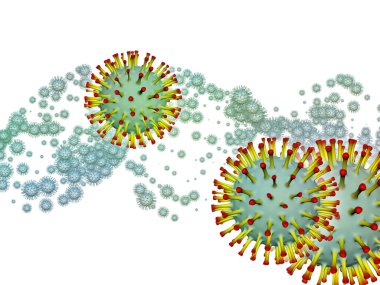 Coronavirus Boşluğu. Viral Salgın Serisi. Virüs, salgın, enfeksiyon, hastalık ve sağlık konularındaki projeler için 3 boyutlu Coronavirus parçacıkları ve mikro uzay elementleri