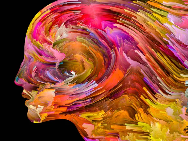 Серия Тревожных Мыслей Жидкая Краска Движении Внутри Силуэта Человеческого Лица — стоковое фото