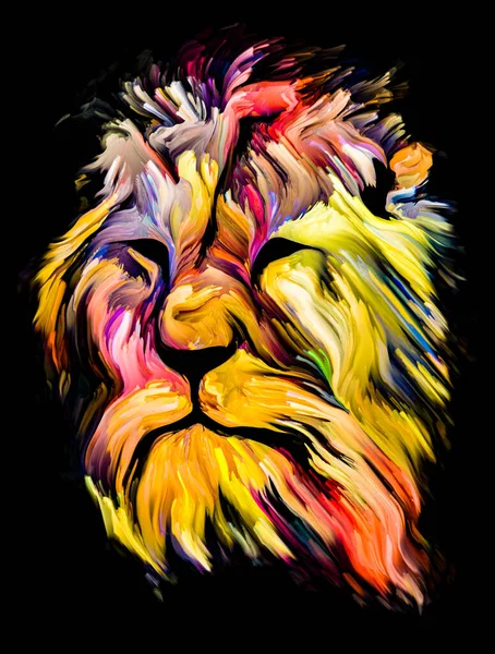 动物绘画系列 狮头画着五彩斑斓的图画 主题是想象力 创造力和抽象艺术 — 图库照片