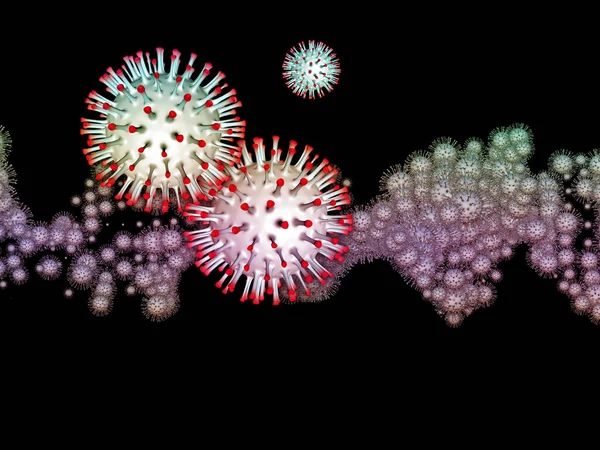 コロナウイルス研究 ウイルス感染症シリーズ ウイルス 感染症 病気や健康上のプロジェクトのためのコロナウイルス粒子とマイクロスペース要素の3Dイラスト — ストック写真