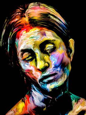 Renkli Kadın serisi. Yaratıcılık, hayal gücü ve sanat konularında genç bir kadının canlı portresi.