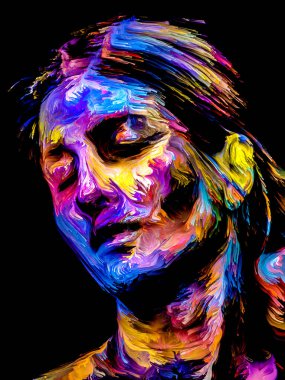 Renk serisi insanları. Yaratıcılık, hayal gücü ve sanat konularında çok renkli genç kadın portresi.