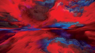 Işık Ülkesi. Gerçekliğe Kaçış dizisi. Doğaüstü günbatımı renklerinin soyut kompozisyonu ve manzara resmi, hayal gücü, yaratıcılık ve sanat projeleri için uygun desenler.