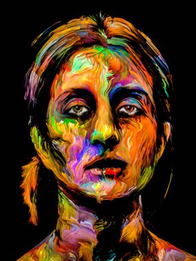 Renkli Kadın serisi. Yaratıcılık, hayal gücü ve sanat konularında genç bir kadının canlı portresi.
