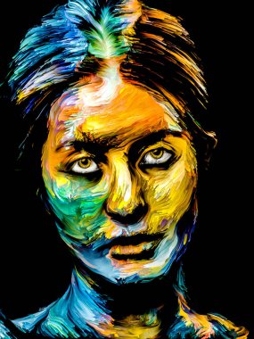 Renkli Kadın serisi. Yaratıcılık, hayal gücü ve sanat konularında soyut desenli genç kadın portresi.