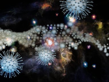 Coronavirus Araştırma. Viral Salgın Serisi. Virüs, salgın, enfeksiyon, hastalık ve sağlık konularındaki projeler için 3 boyutlu Coronavirus parçacıkları ve mikro uzay elementleri
