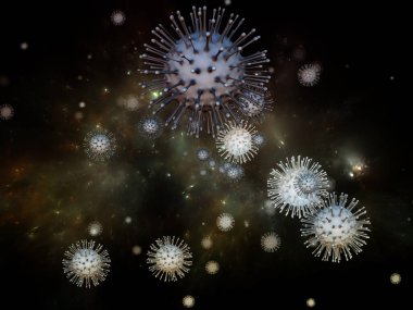 Virüs Mantığı. Viral Salgın Serisi. Virüs, salgın, enfeksiyon, hastalık ve sağlık konularındaki projeler için 3 boyutlu Coronavirus parçacıkları ve mikro uzay elementleri