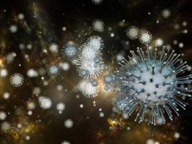 Virüs Mantığı. Viral Salgın Serisi. Virüs, salgın, enfeksiyon, hastalık ve sağlık konularındaki projeler için 3 boyutlu Coronavirus parçacıkları ve mikro uzay elementleri