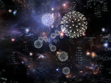 Coronavirus Mikro Dünyası. Viral Salgın Serisi. Coronavirus parçacıkları ve mikro uzay elementlerinin virüs, salgın, enfeksiyon, hastalık ve sağlık projelerinde arka plan görevi görmesi için 3D Illustration