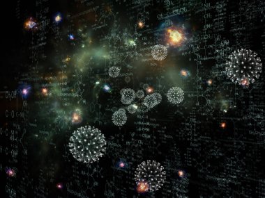 Coronavirus Mikro Dünyası. Viral Salgın Serisi. Coronavirus parçacıkları ve mikro uzay elementlerinin virüs, salgın, enfeksiyon, hastalık ve sağlık projelerinde arka plan görevi görmesi için 3D Illustration