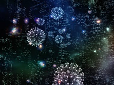 Coronavirus Evreni. Viral Salgın Serisi. Virüs, salgın, enfeksiyon, hastalık ve sağlık konularında çalışmalar için 3 boyutlu Coronavirus parçacıkları ve mikro uzay elementleri
