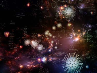 Coronavirus Gerçekliği. Viral Salgın Serisi. Virüs, salgın hastalık, enfeksiyon, hastalık ve sağlık konularındaki tasarımları tamamlamak için üç boyutlu Coronavirus parçacıkları ve mikro uzay elementleri