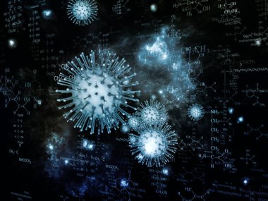 Coronavirus Araştırma. Viral Salgın Serisi. Coronavirus parçacıkları ve mikro uzay elementlerinin virüs, salgın hastalık, enfeksiyon, hastalık ve sağlıkla ilgili projelerde 3D çizimi