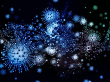 Coronavirus Mikro Dünyası. Viral Salgın Serisi. Coronavirus parçacıkları ve mikro uzay elementlerinin virüs, salgın hastalık, enfeksiyon, hastalık ve sağlık için 3D çizimi