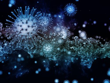 Coronavirus Gerçekliği. Viral Salgın Serisi. Koronavirüs parçacıkları ve mikro uzay elementlerinin virüs, salgın hastalık, enfeksiyon, hastalık ve sağlıkla ilişkili 3D çizimi