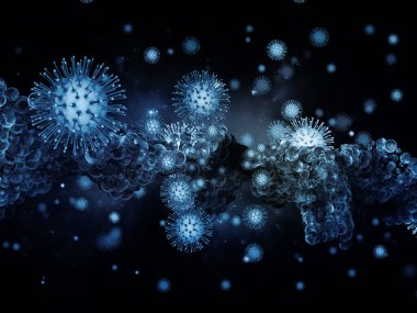 Coronavirus Mantığı. Viral Salgın Serisi. Virüs, salgın, enfeksiyon, hastalık ve sağlık konuları için 3D Coronavirus parçacıkları ve mikro uzay elementleri