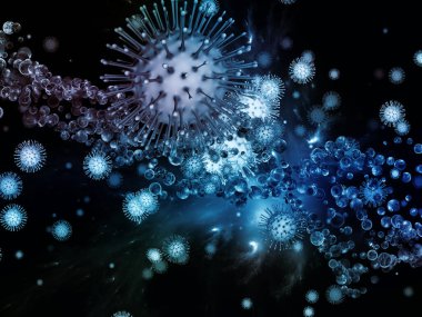 Coronavirus Mantığı. Viral Salgın Serisi. Virüs, salgın, enfeksiyon, hastalık ve sağlık konuları için 3D Coronavirus parçacıkları ve mikro uzay elementleri