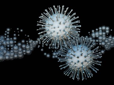 Virüs Mantığı. Viral Salgın Serisi. Coronavirus parçacıkları ve virüs, salgın, enfeksiyon, hastalık ve sağlıkla ilgili mikro uzay elementlerinin 3D Illustration 'ı