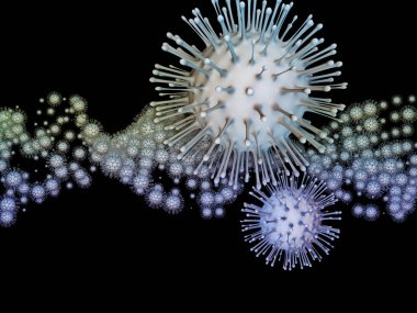 Coronavirus Mikro Dünyası. Viral Salgın Serisi. Coronavirus parçacıkları ve mikro uzay elementlerinin virüs, salgın hastalık, enfeksiyon, hastalık ve sağlık için 3D çizimi