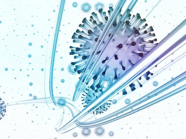 Virüs Mantığı. Viral Salgın Serisi. Virüs, salgın, enfeksiyon, hastalık ve sağlık konularındaki projeler için 3 boyutlu Coronavirus parçacıkları ve mikro uzay elementleri