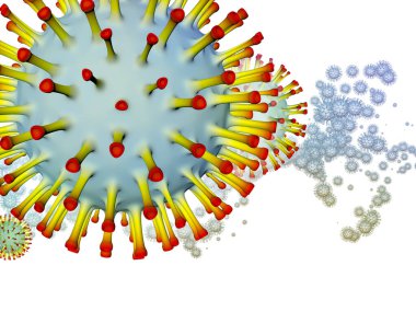 Coronavirus Evreni. Viral Salgın Serisi. Virüs, salgın, enfeksiyon, hastalık ve sağlık konularında çalışmalar için 3 boyutlu Coronavirus parçacıkları ve mikro uzay elementleri