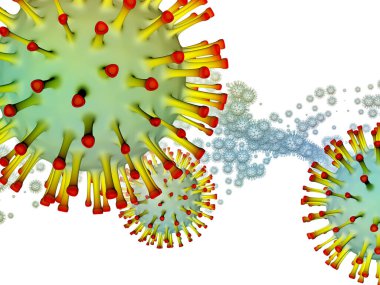 Coronavirus Boşluğu. Viral Salgın Serisi. Virüs, salgın, enfeksiyon, hastalık ve sağlık konularındaki projeler için 3 boyutlu Coronavirus parçacıkları ve mikro uzay elementleri