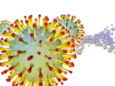 Coronavirus Evreni. Viral Salgın Serisi. Virüs, salgın, enfeksiyon, hastalık ve sağlık konularında çalışmalar için 3 boyutlu Coronavirus parçacıkları ve mikro uzay elementleri