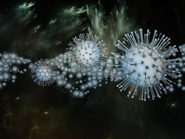 Coronavirus Kimya. Viral Salgın Serisi. Coronavirus parçacıkları ve mikro uzay elementlerinin virüs, salgın, enfeksiyon, hastalık ve sağlık projeleri için uygun 3D Illustration
