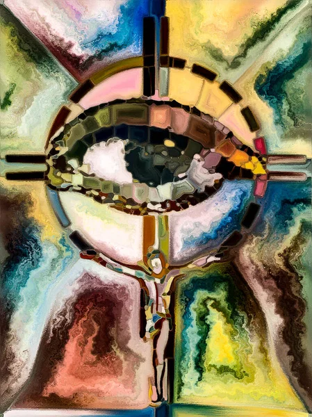 Fragmentos Luz Cruz Vidrieras Serie Composición Iglesia Orgánica Patrón Color — Foto de Stock