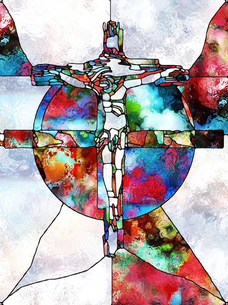 Spectral Faith Kreuz Der Glasmalerei Serie Hintergrundgestaltung Eines Organischen Kirchenfensterfarbmusters — Stockfoto