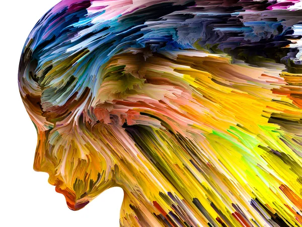 Серия Тревожных Мыслей Красочная Краска Движении Внутри Силуэта Человеческого Лица — стоковое фото