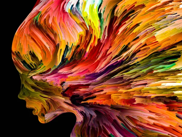 Серия Тревожных Мыслей Толстая Краска Движении Внутри Силуэта Человеческого Лица — стоковое фото