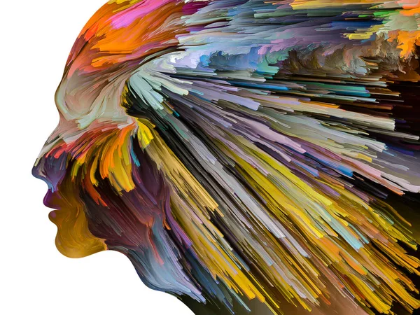 Perfis Humanos Isolados Fundo Liso Com Redemoinhos Tinta Multicolorida Interior — Fotografia de Stock