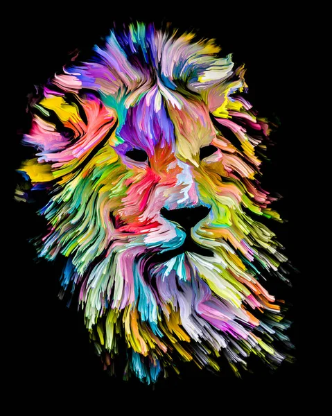 Série Animal Paint Tête Lion Peinture Colorée Sur Thème Imagination — Photo