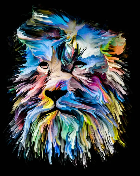 Seria Farb Dla Zwierząt Portret Lwa Malarstwie Wielokolorowym Temat Wyobraźni — Zdjęcie stockowe