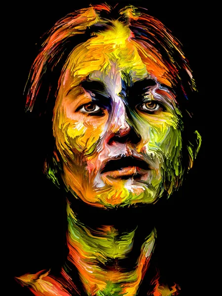 Renk serisi insanları. Yaratıcılık, hayal gücü ve sanat konularında çok renkli genç kadın portresi.
