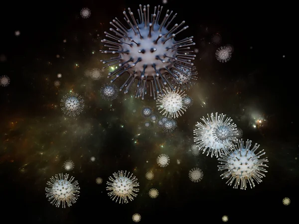 Virus Logic. Viral Epidemic series. 3D Illustration of Coronavirus particles and micro space elements for projects on virus, epidemic, infection, disease and health